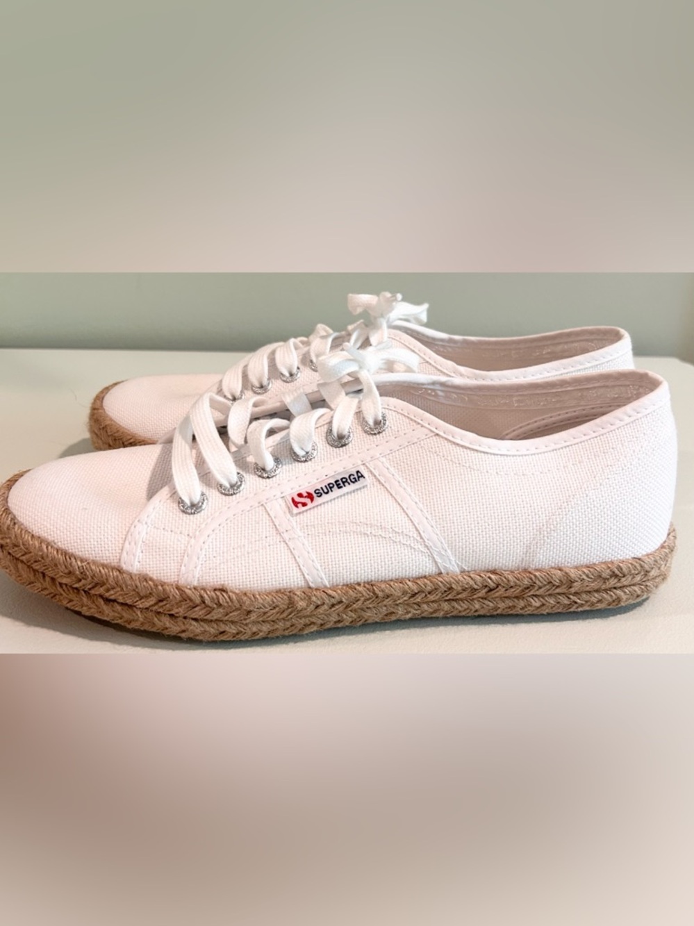 Superga Raffia Espadrille Sneakers White NWOT Lace Up EU 39.5 Summer Coastal - Picture 4 of 7